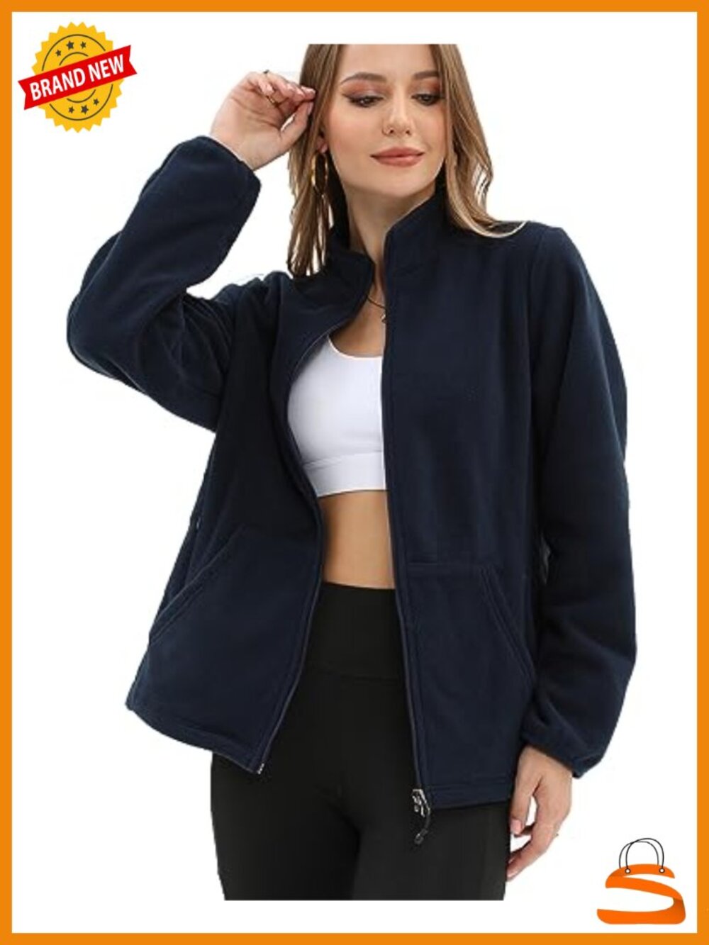 Women's Fleece Jacket 6 Pockets Full Zip Lightweight Casual